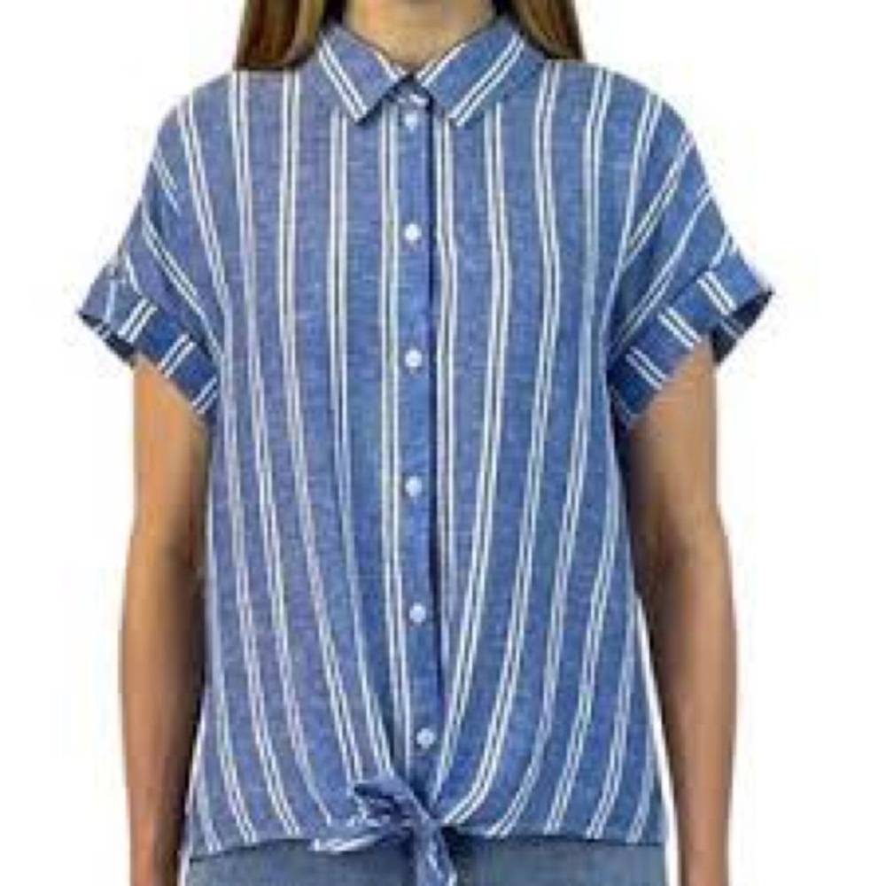368-Jachs Girlfriend New York Blue White Striped Lightweight Button-Up Shirt